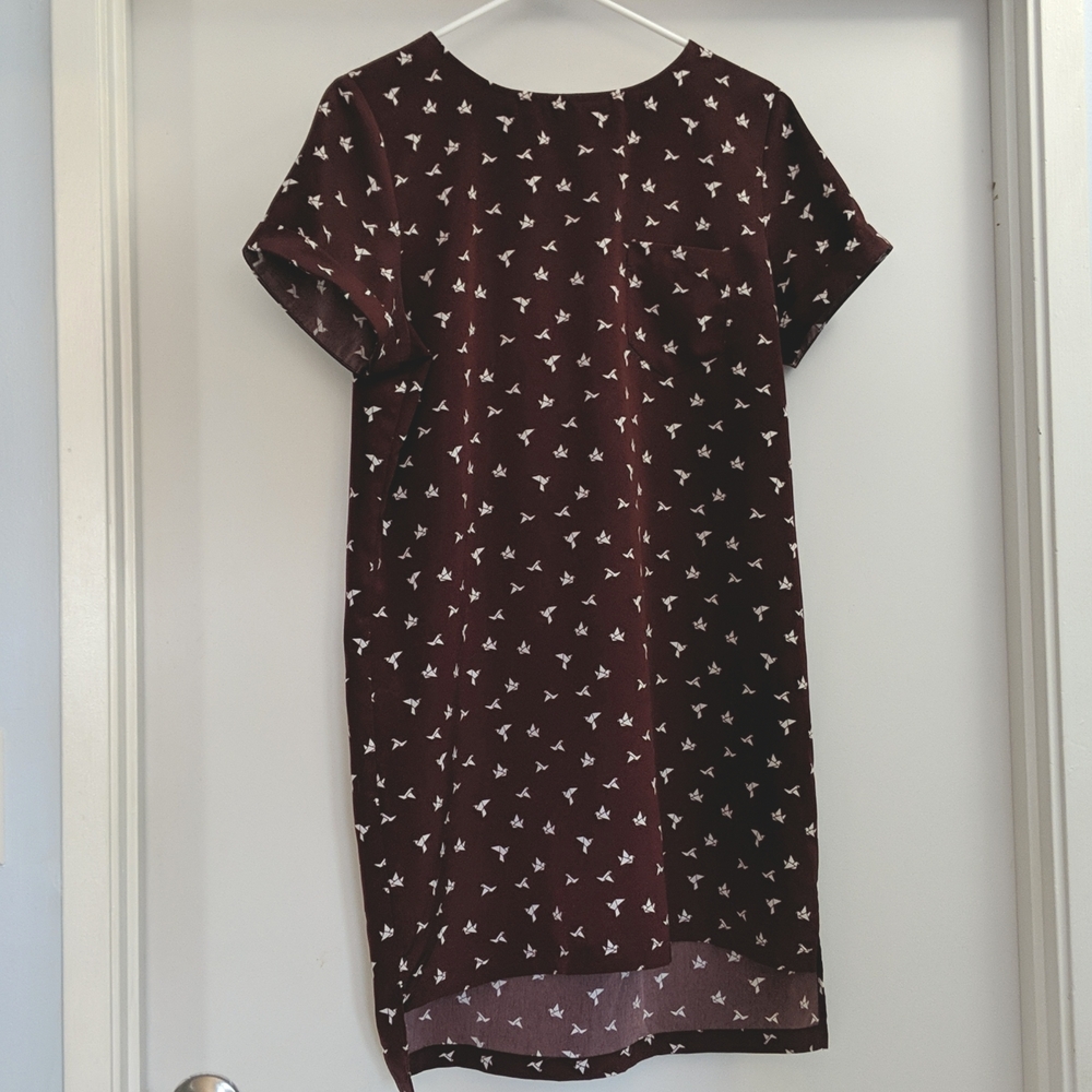 3/25$ Twik Burgundy Origami Crane Tunic Dress Size Medium